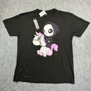 Hot Topic Grim Reaper Riding Unicorn Graphic Tee XL Black NEW Skeleton Shirt
